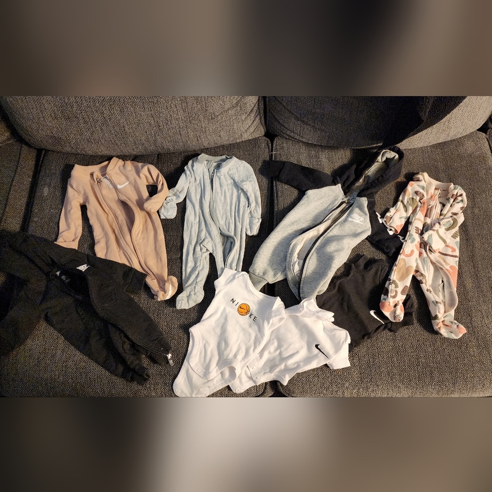 Nike Infant Apparel Set in White, Gray, and Tan